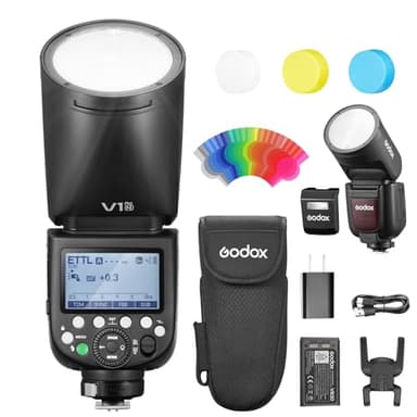 Godox V1Pro N Flash TTL Cabezal Redondo Speedlite 76Ws HSS 1/8000s 2980mAh Batería de Litio LED Lámpara de Modelado Flash Externo,V1-N (2024) SU-1 M/TTL Modo Flash para Nikon