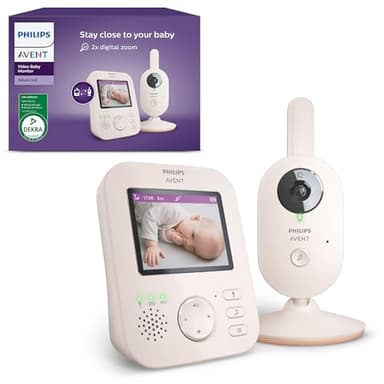 Philips Avent Vigilabebés con Vídeo: Certificado DEKRA, Privado y Seguro con Cámara y Audio, con Pantalla de 2,8", Zoom 2X, Visión Nocturna, Audio Bidireccional y Nanas (Modelo SCD881/26)