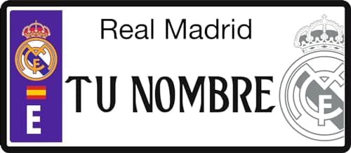 Real Madrid Matrícula Personalizada con tu Nombre - Medidas 6 x 14 Centímetros