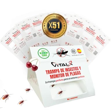 VITALX® SÚPER Pack de 51 Piezas TRAMPAS CUCARACHAS + Olor a Cereza | Trampa ULTRADHESIVA Cucarachas | Anti Cucarachas | Lo Mejor para Eliminar Cucarachas | Trampa Insectos Profesional | Cucarachas.