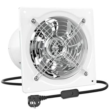 HG Power Extractor de Aire 200mm ventilador de baño 980m³/h silencioso con aleta de retorno Potente ventilador metálico de pared con enchufe EU para cocina garaje sótano, blanco