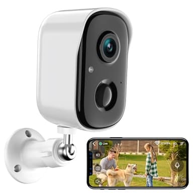 RADCLO Cámara de Vigilancia Exterior/Interior WiFi - 2K HD, Visión Nocturna, con Batería, Detección de Personas/Vehiculos/Mascotas, Alarma con Luz y Sonido, IP65, Compatible con MicroSD 128GB y Cloud