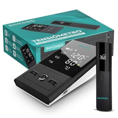 IMHOMED Tensiometro de Brazo Digital + Termometro Digital PACK PREMIUM PRO, Uso Médico Validado, Doble Alimentación, Pantalla XL HD, Medición Precisa de Presión Arterial y Temperatura,Type-C+AAA