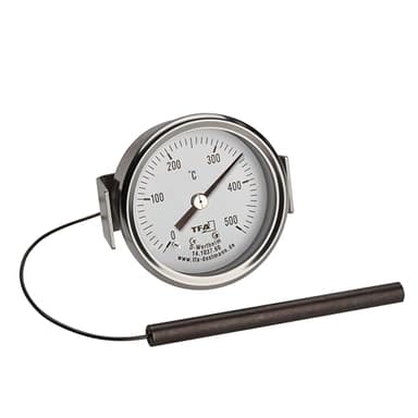 TFA Dostmann Termómetro analógico de acero inoxidable hasta 500 °C, 14.1037, adecuado para el horno de pizza, horno de piedra, horno de leña o barbacoa/ahumador, con sensor de cable, repuesto o