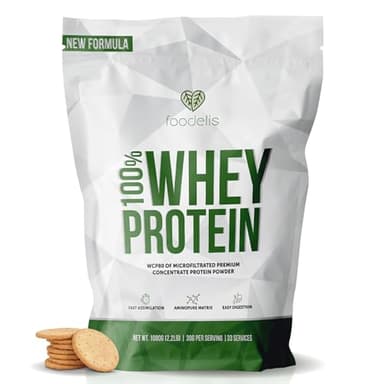 Foodelis Whey Protein 1 kg Galleta | 33 Dosis de Proteína en Polvo con Aminoácidos Esenciales | Para Masa Muscular y Recuperación Rápida | Alta Solubilidad y Fácil Digestión