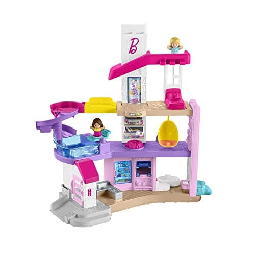Fisher-Price Little People Barbie Dreamhouse Casa de muñecas con luces y sonidos, 3 plantas y 2 figuras, regalo para bebé +1 año (Mattel HJN55)