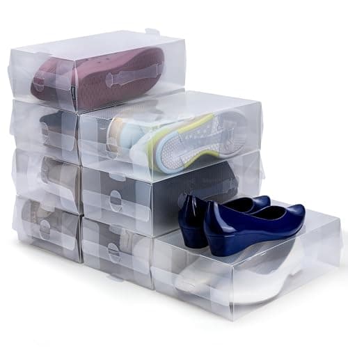 Kurtzy Caja Zapatos Plástico Transparente (Pack de 10) Apto para Zapatos de Mujer, Hombres y Niños - Organizador de Zapatos Plegable, Corrugado y Apilable para Viajes y Almacenaje