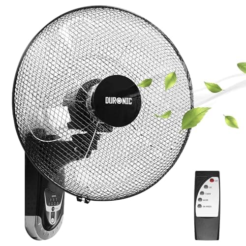 Duronic FN55 BK Ventilador de Pared Oscilante 60 W con Mando a distancia Temporizador y 3 velocidades | Potente con 5 Aspas y Hélice de 40 cm | Cabezal Ajustable e Inclinable | Instalación sencilla