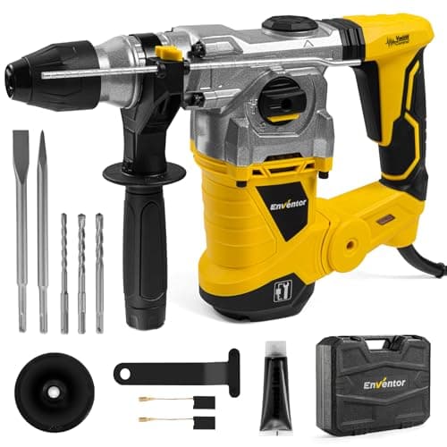 ENVENTOR Martillo Perforador, 1500W Martillo Demoledor, Martillo Percutor con SDS-Plus Mandril, 4500BPM, 6J, 850RPM, 4 Funciones, Control de Vibración, para Concreto, Metal y Madera