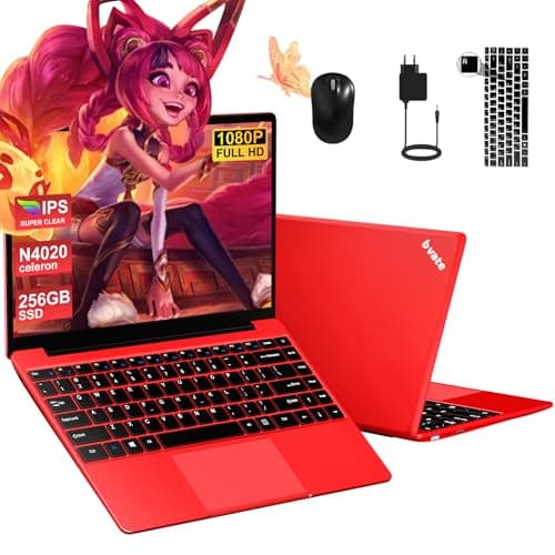 bvate Ordenador Portátil 14",6GB+256GB SSD N4020(hasta 2.8Ghz) Win 11 PC 1920x1080 FHD Dual WiFi BT 4.2 Soporta 1TB SSD Expansión con Ratón Inalámbrico para Trabajo-Estudio-Aprendizaje-Rojo