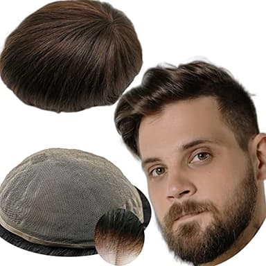 Yanahair toupee protesis capilar hombre pelo liso tupé hombre sistema de cabello Sistema de encaje de pelo humano 100% europeo para hombres con encaje francés fino(#2 castaño profundo, 8x10")