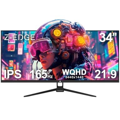 Z-Edge Monitor PC Gaming 34'', UWQHD(3440x1440), 165Hz, IPS Panel, 1ms, Pantalla Ultra Ancho 21:9, AMD FreeSync, Inclinación Ajustable, 2× DP1.4 & HDMI2.0 & USB, RGB, VESA 75*75mm (Cable DP Incluido)