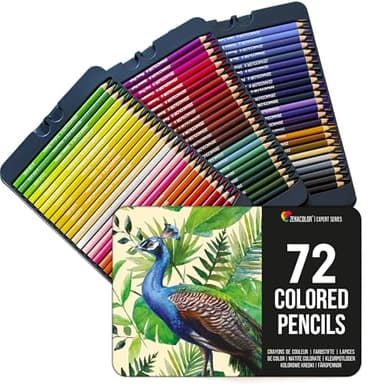 Zenacolor 72 Lápices de Colores (Numerado) con Caja de Metal 72 Colores Únicos para Libro de Colorear - Fácil Acceso con 3 Bandejas - Regalo Ideal para Artistas