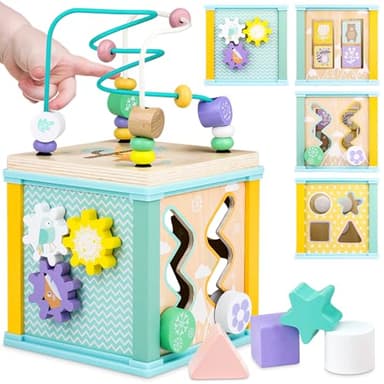Airlab Cubo Actividades Bebe 1 Año, Juguete Montessori de Madera, Juegos Sensoriales Educativos con Laberintos de Abalorios y Clasificador de Formas, Regalos Originales de Cumpleaños Niños 1 2 3 Años