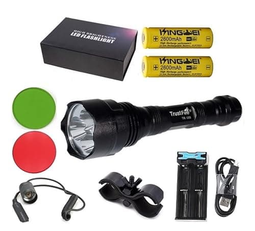 TrustFire Kit original TR-500-3 Led XML-T6 3800lm - 1 Modo alto, 2 baterías Kingwei 18650/ Cargador doble (Kit C - Kit completo)