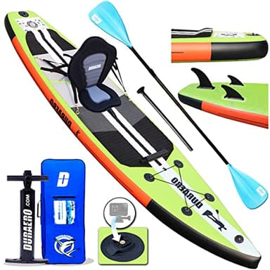 DURAERO Tabla Hinchable Paddle Surf Sup Paddel Surf Bomba, Asiento de Kayak, 330 x 76 x 15 cm, hasta 150 kg, Almohadilla integrada, Aleta Desprendible, Doble Remo Ajustable, Kit de Reparación, Verde