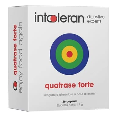 Intoleran Quatrase Forte - Enzimas digestivas para 4 FODMAPS: Lactasa 10,000 FCC + Xilosa Isomerasa 7.500 u + Alfa Galactosidasa 1.200 u + Invertasa 500 u - 36 Caps
