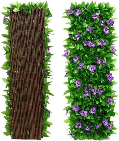 Aeutwekm Protección de setos Artificiales con Flores, Valla de privacidad de Hojas de Hiedra sintética expandible, Paneles de Enrejado de jardín con Hojas, protección de jardín para Valla, Patio