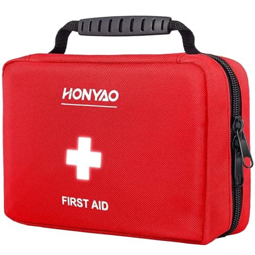 HONYAO Botiquín de Primeros Auxilios 222 Piezas, Kit Primeros Auxilios Completo, Botiquin para Casa Coche Trabajo Deporte Viaje Cámping, Rojo