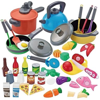 JOYIN 36 Piezas Juego de Cocina para niños, Juego de Utensilios de Cocina Que Incluye ollas y sartenes, Comida para Jugar, Cortar Verduras, Regalos para niños pequeños y niñas de 1 a 8 años