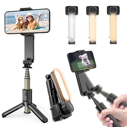 Estabilizador de Movil, Estabilizador de Cardán con Luz de Relleno para Video de Vlog/Youtube/TikTok con Inalámbrico rotación automática de 360°,para Android y iOS