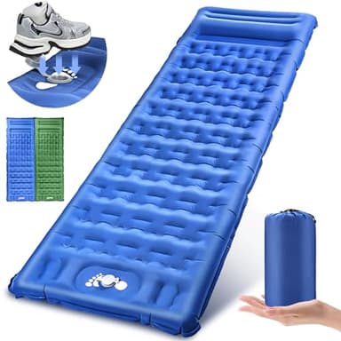 NEEMOSI Colchon Hinchable Indivudual,Colchoneta Autoinflable Mejorado y Cómodo,Esterilla Camping Portátil de 13 cm de Grosor con Almohada Incorporada y Bomba de pie,Camping/Senderismo/Aventura
