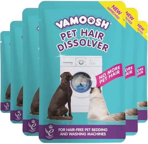Vamoosh Quita Pelos Mascota para Detergente Lavadora - 6x100g, Quitapelos para Mascotas, Perro y Gato, Limpiador de Lavadora, Disuelve Fácilmente el Pelo de Perro y Gato, 6 Lavados