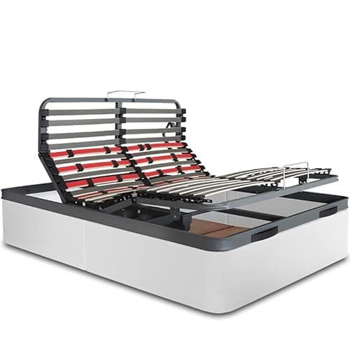 VentadeColchones - Canapé Articulado Abatible de Gran Capacidad con Mando Inalámbrico + App Móvil, Polipiel Blanco, Medida 135 x 190 cm