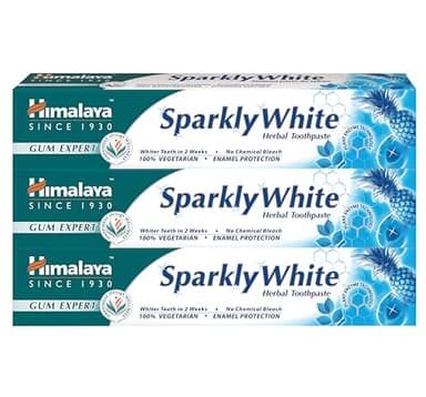Himalaya Herbals Sparkly White Pasta de dientes a base de hierbas * Obtenga dientes más blancos en 2 semanas * Eliminación avanzada de placa, no contiene sustancias químicas, 100% vegana 75ml (3-Pack)