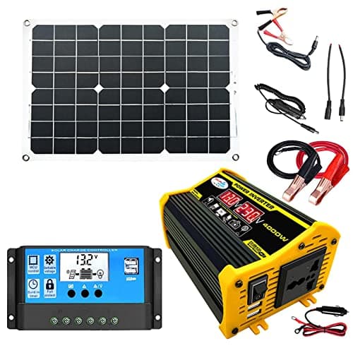 Kit de panel solar portátil, sistema de energía solar, inversor de 4000 W con 2 puertos USB, control de carga solar 30 A, indicador de pantalla LED, carga rápida para fuente de alimentación de