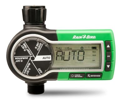 Rain Bird ZA84002 Programador de grifo digital para jardín Gran pantalla panorámica que permite una programación sencilla Sólo gira la rueda de la izquierda y sigue los pasos en pantalla