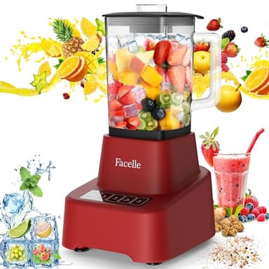 Facelle Batidora de Vaso, 1,6L licuadora de vidrio, 1200W licuadoras para zumos y batidos con pantalla táctil 3+P velocidades, cepillo de limpieza y cuchilla de acero inoxidable extraíble - Rojo