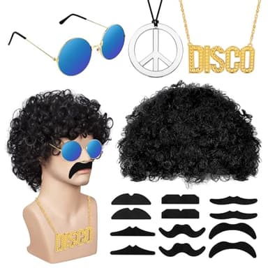Conjunto de Disfraces de Hippies Set 16 Piezas, Accesorios Retro Estilo Años 60 y 70, para Fiesta de Carnaval Temática de Los Años 70 Halloween
