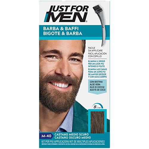 Just For Men Tinte Bigote Y Barba, Elimina Las Canas Para Una Apariencia Más Espesa Y Completa, Con Pincel Aplicador Incluido, Color Castaño Oscuro Medio, M40