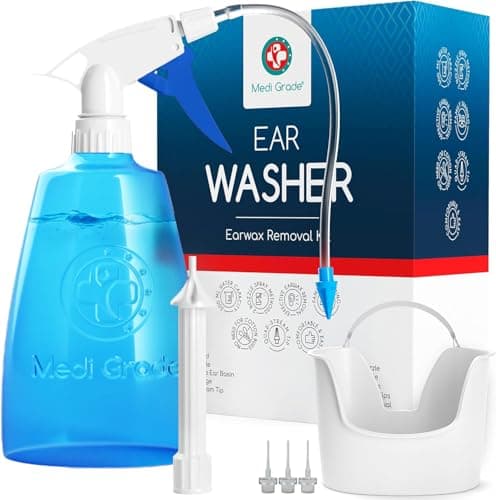 Medi Grade Kit Limpiador de Oídos 300ml - Sistema de Jeringa Oídos para Eliminar Cera - Bomba Limpia Oídos Segura - Cera Oidos Limpiador Eco-Friendly - Quitar Tapones Oidos