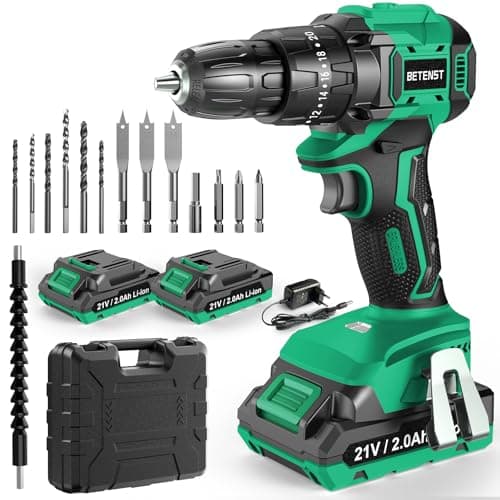 BETENST Taladro Percutor a Bateria 21V, Sin Escobillas Taladro Atornillador Bateria con 2*Baterías 2.0Ah, Atornillador Electrico 45N.m, 20+3 Ajuste de Par, 14 Accesorios, 2 Velocidad Para Bricolaje