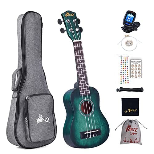Winzz Ukelele Soprano Principiante para Niños Adulto con 8 Accesorios, Diseño de Color Único - 21 Pulgadas Cian Oscuro