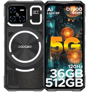 DOOGEE BladeGT Ultra 5G Movil Resistente Android14, MTK7300 36GB+512GB, 6,72’’ FHD+ 120Hz, 100MP AI Caméra, 5500mAh/33W, Efecto de Luz LED, NFC/Huella&Face ID/WiFi6/Doble SIM 5G Movil Irrompible