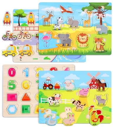 Gontence 4 Piezas Puzzle Madera - Juguetes Niños 2 3 Años - Juguetes Montessori 1 Años - Juegos Educativos niños 2 3 años