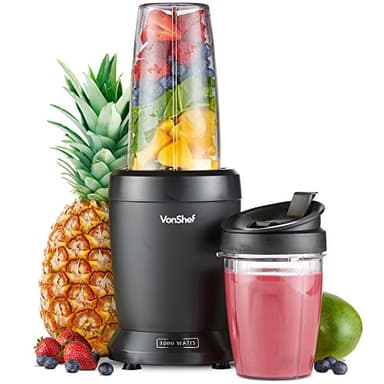 VonShef UltraBlend Licuadora Batidora de Vaso 1000W- Incluye Vaso Grande de 800ml, Vaso de 500ml y 2x Tapas - para preparar Bebidas Deportivas, Batidos de Proteínas, Jugos de Fruta y más