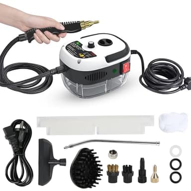 Limpiador de Vapor de Mano de Alta Presión, Vaporeta Limpieza Hogar, 2500 W Steam Cleaner con Cabezales de Cepillo para Muebles de Cocina, Baño, Coche (Blanco)