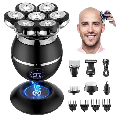 ETENTOUS Afeitadora Cabeza Hombre, 7D Maquina Afeitar Cabeza para Calvo - 6 en 1 Maquina Afeitar Cabeza con Pantalla LED Impermeable IPX7 en Seco y Húmedo Maquina de Afeitar Hombre.