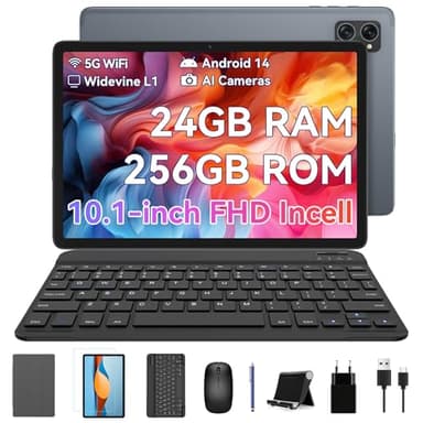 BESTTAB A20 AI Tablet 10 Pulgadas Android 14, 24GB RAM + 256GB ROM/2TB TF PC Tablet, 120 HZ Widevine L1, 1920 * 1200 FHD, Octa-core/Dual AI Camera Tablet Gaming 5GWiFi/5000 mAh/Dual Box/BT 5.0/PC Mode