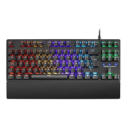 MARSGAMING MKXTKLBES, Teclado Mecánico Ultra-compacto TKL RGB, Reposamuñecas, Switch OUTEMU SQ Azul, Idioma Español