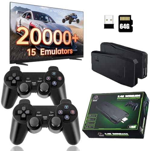 Consola Retro 4K HDMI Portátil Conectable a TV |+ de 20040 Juegos Preinstalados|Stick de Juegos USB HD 64GB|Mini GameStick|Arcade|2 Mandos Inalámbricos 2.4 GHz|Consola configurada y fácil de Usar