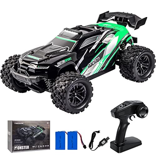 TEEROK Coche Todo Terreno Teledirigido, 1:18 4WD 38KM/H Coche RC, 2 Pilas 60 Minutos, RC Crawler Todo Terreno, Juguete de Exterior Regalo para Niños y Adultos,Verde