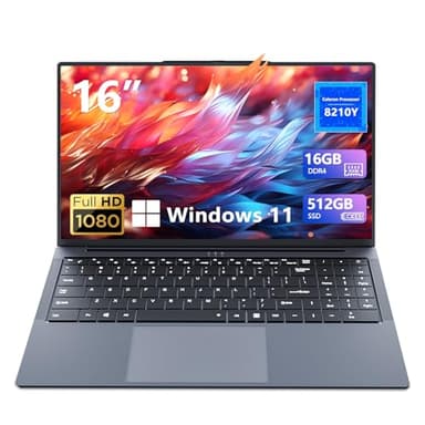 PC Portatile 16 Pollici, Windows 11 Notebook Core I5-8210Y CPU, Notebook 16GB RAM 512GB SSD, Laptop Sblocco con 1920*1080 IPS Full HD Schermo, Tastiera Retroilluminata, Type-C+TF Card Slot+Mini HDMI