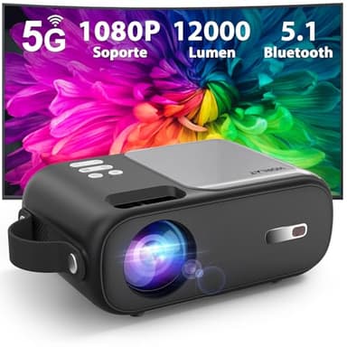Mini Proyector Portátil WiFi 5G y Bluetooth - 12000 Lumen, Control Remoto del Proyector de Vídeo de Cine En Casa, Compatible con Teléfonos Móviles/Pc /Ps5/Usb/Hdmi/AV, Muy Adecuado para Estudiantes