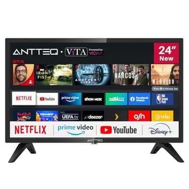 Antteq AV24H3 Smart TV 24 Pulgadas (60 cm) Televisores - Netflix, Prime Video, Rakuten TV, Disney+, Youtube, UVM, WiFi, Triple-Tuner DVB-T2 / S2 / C