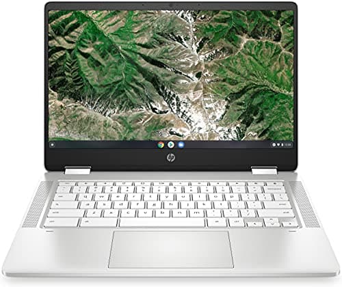 HP Ordenador portátil Chromebook x360 2 en 1, pantalla táctil HD de 14 pulgadas, Intel Celeron N4020, 4 GB DDR4 RAM, 64 GB eMMC, ChromeOS, teclado QWERTZ, plata/blanco